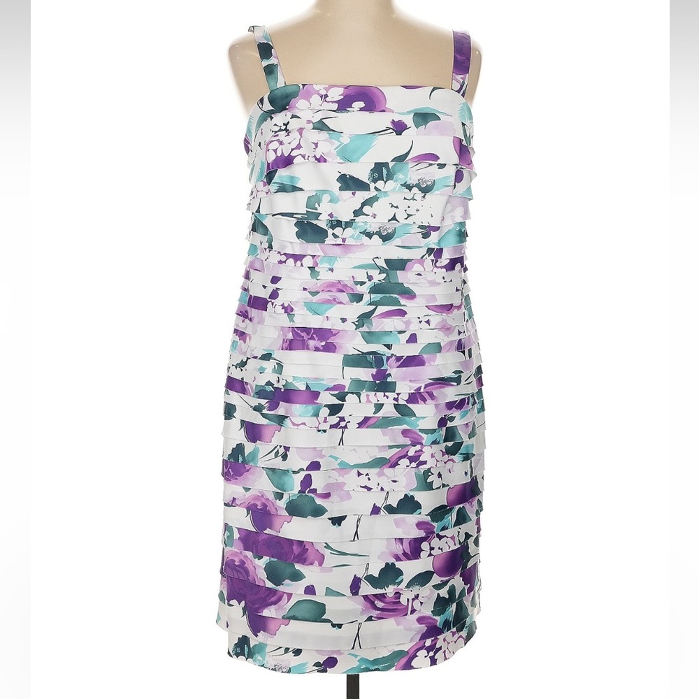 DressBarn Collection Formal Purple Pink Wateecolor Floral Dress Women’s Size 16